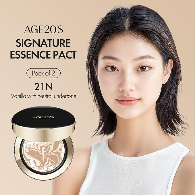 AGE20'S Signature Essence Pact SPF 50+ | Pack of 2 | 21N VANILLA | Cream Foundation, Dewy Finish, Natural Coverage | Korean Cushion Foundation-BrightBean Baby