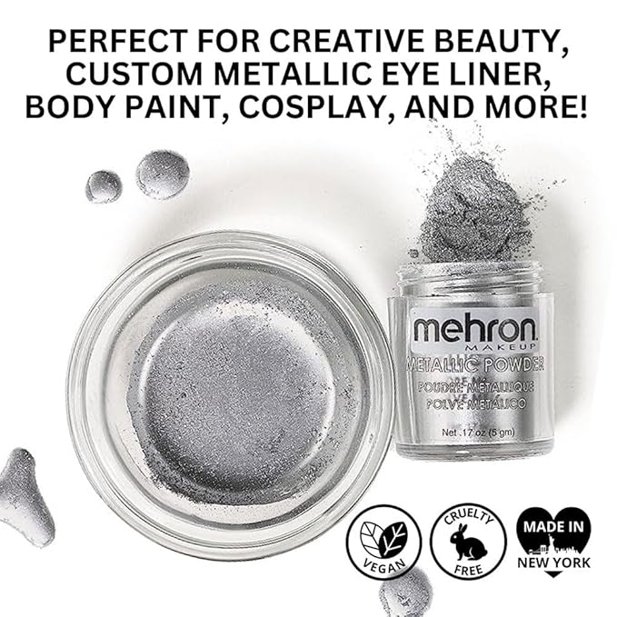Mehron Makeup Metallic Powder (.17 oz) with Mixing Liquid (1 oz) (Silver)-BrightBean Baby