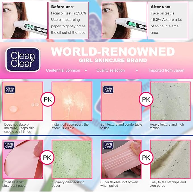 Oil Control Film Replacment for Clean & Clear Oil-absorbing Sheets,3 Pack (Grapefruit Fragrance) Oil Blotting Sheets For Face,Makeup Friendly High-performance Handy Face Blotting Paper for Oily Skin-BrightBean Baby