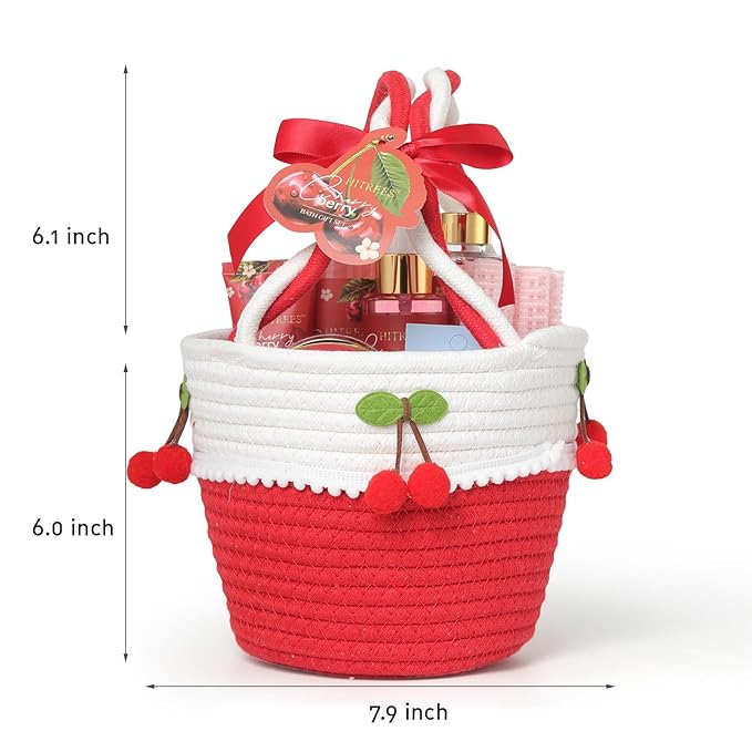 Spa Gifts for Women, Cherry & Berry Spa Gift Set for Teenage Tote Bag, Shower Gel, Hand & Body Lotion, Hitrees Birthday for Best Friend Woman, Mom, Mothers Day-BrightBean Baby