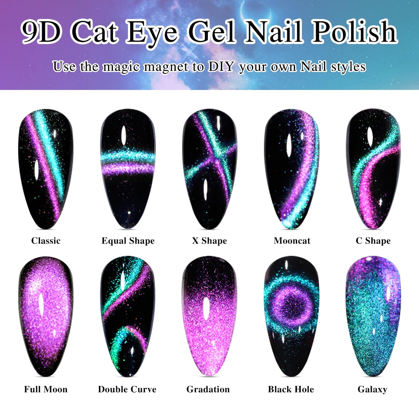 Double Rhythm Jelly Glass Cat Eye Gel Polish with Magnet 15ML Holographic Glitter Shimmer Translucent Sheer Color Magnetic Nail Polish Salon DIY at Home (Blue Purple-MC1049)-BrightBean Baby