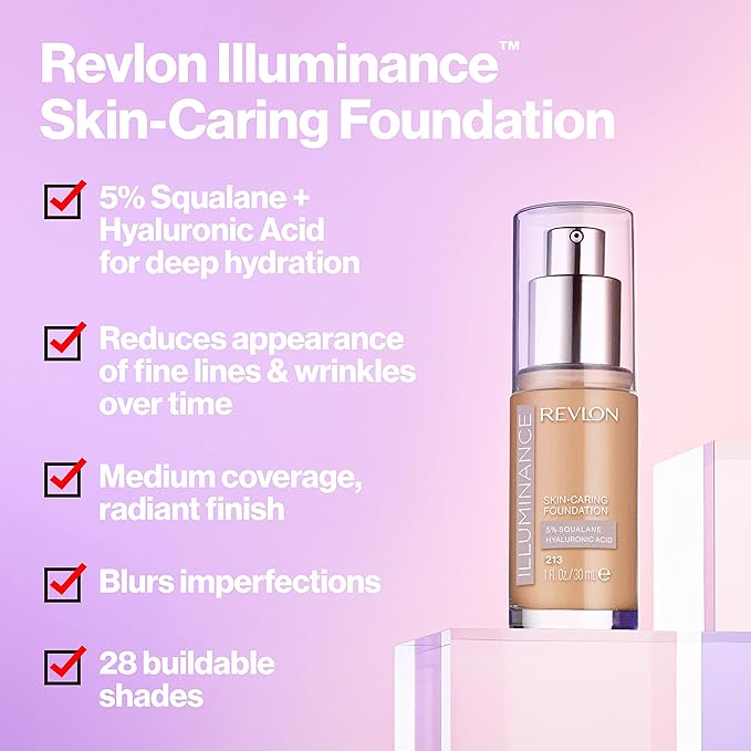 Revlon Illuminance Skin-Caring Liquid Foundation, Hyaluronic Acid, Hydrating and Nourishing Formula with Medium Coverage, 105 Cream Ivory (Pack of 1)-BrightBean Baby