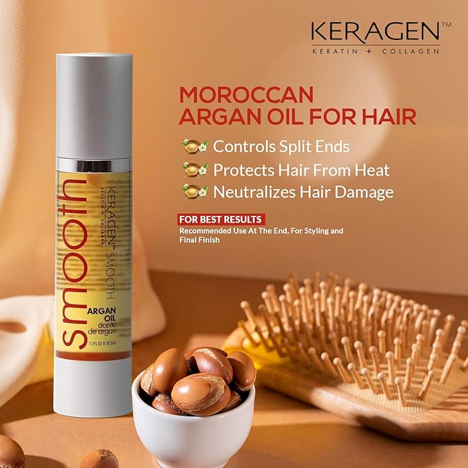 KERAGEN - Nourishing Hair Serum for Dry Damaged Hair - Argan Oil for Hair Treatment - Brilliant Shine, Heat Protection with Paraben, Phthalate and Sulfate Free Formula (1.7 Oz)-BrightBean Baby