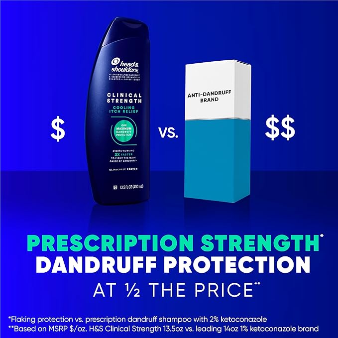 Head & Shoulders Clinical Strength Dandruff Shampoo, Selenium Sulfide Dandruff Defense, Intensive Itch Relief, Seborrheic Dermatitis Relief, Cooling Menthol, 13.5 Fl Oz Each, 2 Pack-BrightBean Baby