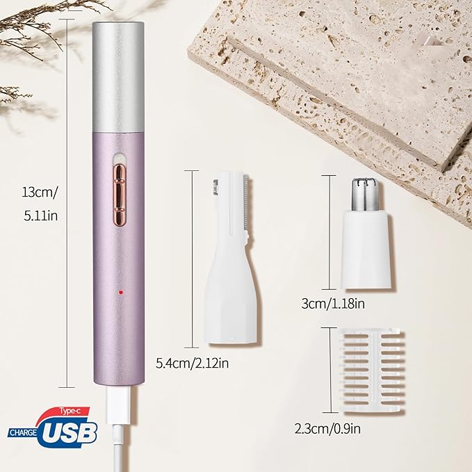 Nose & Eyebrow Trimmer for Women and Men,2025 Rechargeable Ear Razor & Face Shaver,Lady's Painless Portable Facial Hair Removal with Comb, Dermaplane Tool for face,Lips,Body,Leg (Blue)