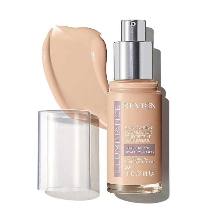 Revlon Illuminance Skin-Caring Liquid Foundation, Hyaluronic Acid, Hydrating and Nourishing Formula with Medium Coverage, 201 Creamy Natural (Pack of 1)-BrightBean Baby