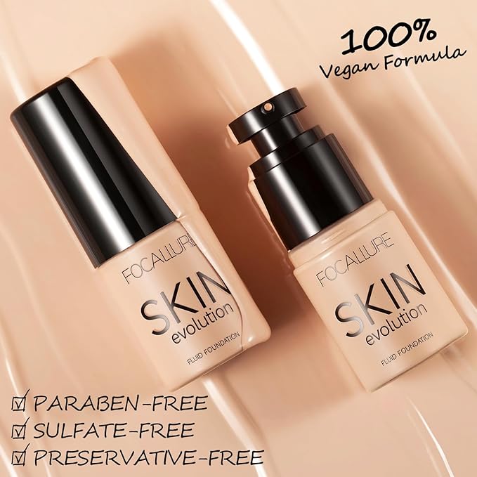 FOCALLURE 2 Pcs Liquid Foundation, Skin Evolution Foundation + Concealer, Full Coverage Foundation Makeup, Durable, Waterproof, Oil-Control, Hides Wrinkles & Lines, Warm Ivory-BrightBean Baby