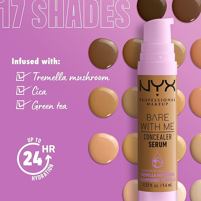 NYX PROFESSIONAL MAKEUP Bare With Me Concealer Serum, Up To 24Hr Hydration - Light-BrightBean Baby