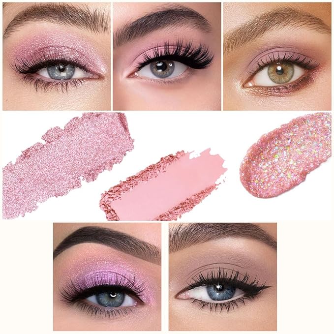 Light Pink Eyeshadow Palette,Neutral Nude Powder Eye Shadow for Older Women,Highly Pigmented Natural Long Lasting Naturing-Looking Pink Makeup Palette,Talc,Paraben Vegan & Cruelty Free