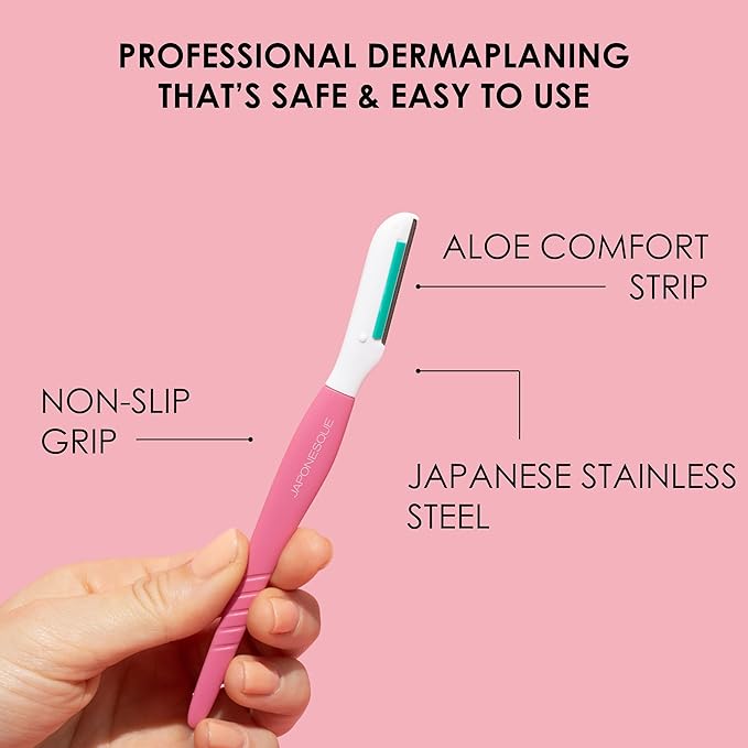 JAPONESQUE Dermaplaner with Soothing Aloe Comfort Strip - Skin Tool with Ultra Precision Blade for Facial Hair Removal and Exfoliation, 3pk.-BrightBean Baby