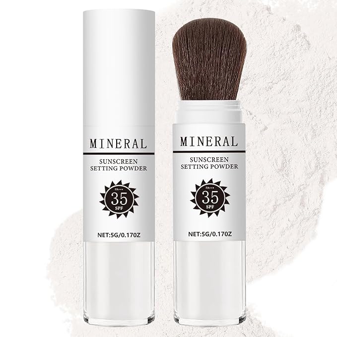 Mineral Sunscreen Setting Powder, SPF 35 Translucent Loose Powder, Mineral Brush Powder, Oil Control Natural Matte Finish, Lasting Lightweight Breathable for All Skin (#03 White)-BrightBean Baby