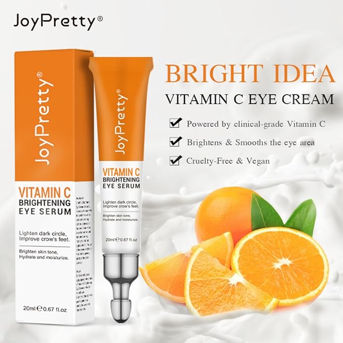 New JoyPretty Vitamin C Brightening Eye Serum,Eye cream,Anti Aging Serum with Vitamin C, Niacinamide and Hyaluronic Acid,Remove for Dark Circles Puffiness Under Eye Bags Fine Line Crow's Feet (3)-BrightBean Baby