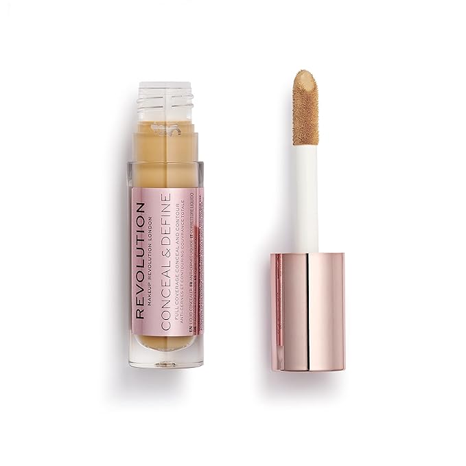 Makeup Revolution Conceal and Define Concealer, Full Coverage & Matte Finish, C11.5 for Medium/Tan Skin Tones, Vegan & Cruelty-Free, 0.7 Fl Oz-BrightBean Baby