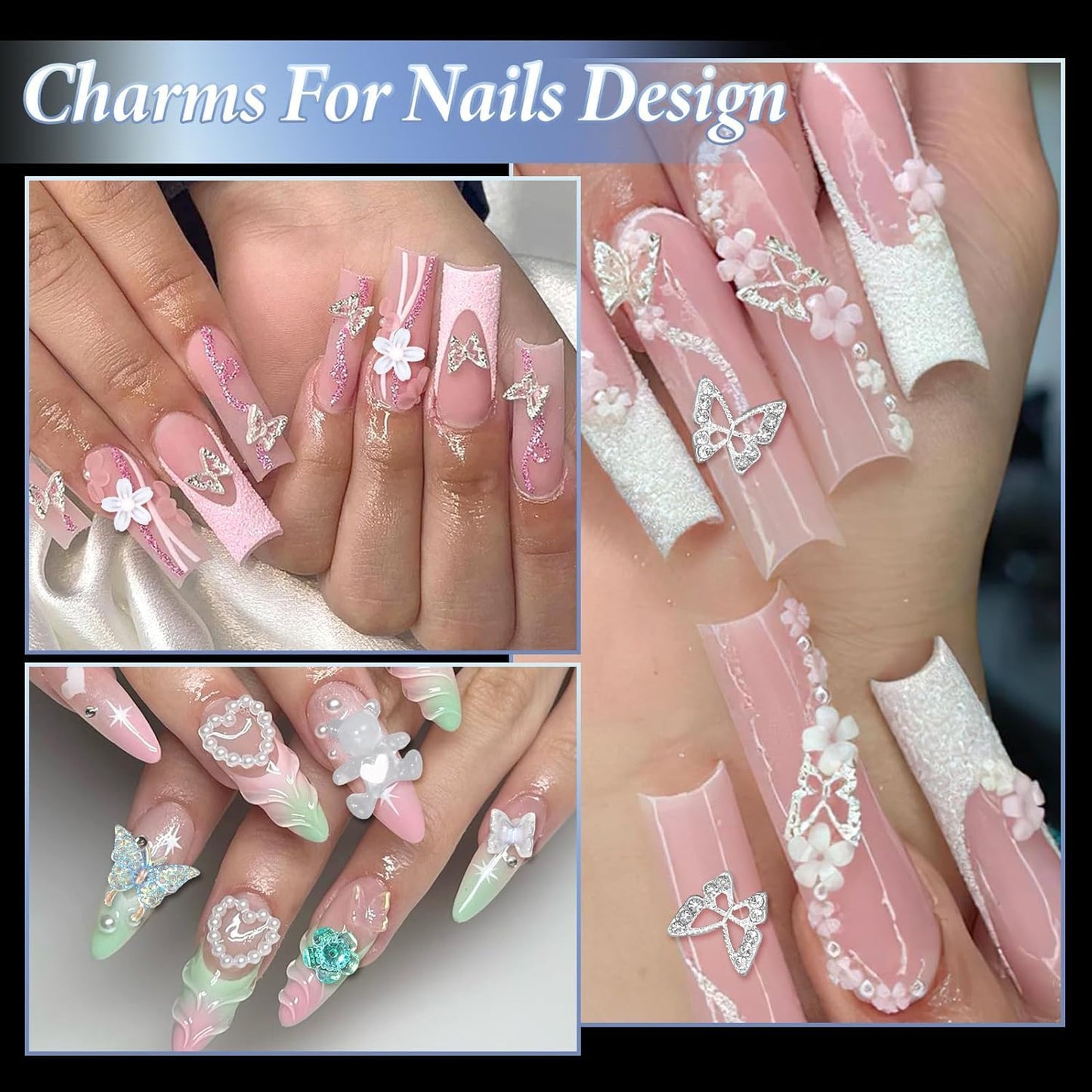 3D Nail Charms and Gems, Mix Flower Bow Heart Colorful Acrylic Nail Art Charms, Mix Nail Pearl Rhinestones and Caviar Beads for Nails, Cute Hollow Pearls Jewelry for Art Design DIY Crafts-BrightBean Baby