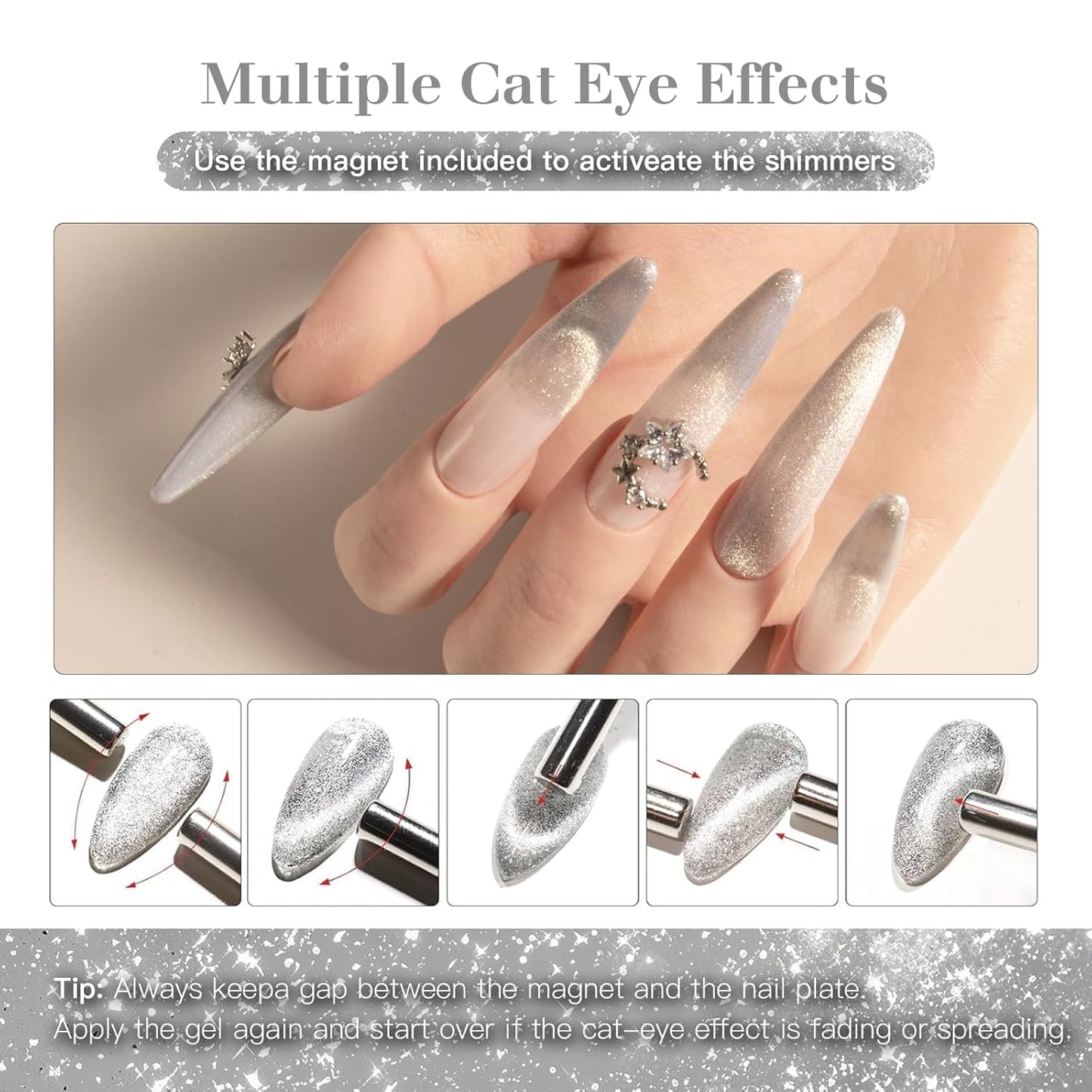 Cat Eye Gel Nail Polish with Magnet Stick, 15ml Magnetic Gel, Create Stunning Cat Eye Effects for DIY Manicures, Long-Lasting, Salon-Quality Finish, Lunar Bond-BrightBean Baby
