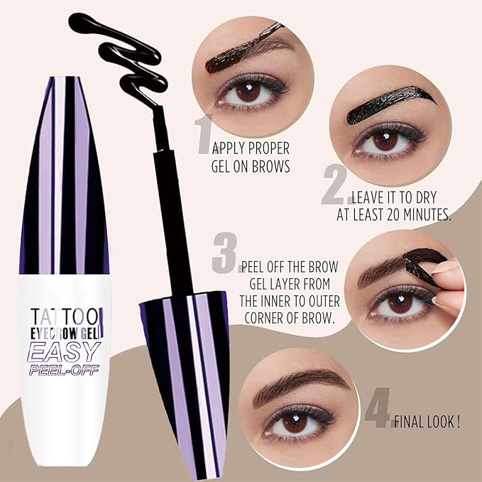 Tattoo Eyebrow Gel Easy Peel Off, Peel Off Eyebrow Tint, Easy Peel off Eyebrow Gel, Peel Off Eyebrow Tint, Waterproof & Sweatproof for All Skin Types (#2 Medium Brown + #3 Dark Brown)