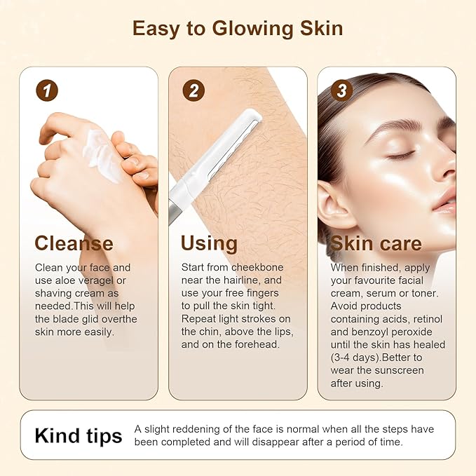 Dermaplaning Razor for Face - 10 Blade Refills, Dermaplaning Tool for Face Help Exfoliate and Smooth Skin, Easy-to-Use Facial Razors, Eyebrow Razor & Peach Fuzz Removal for Beauty-BrightBean Baby