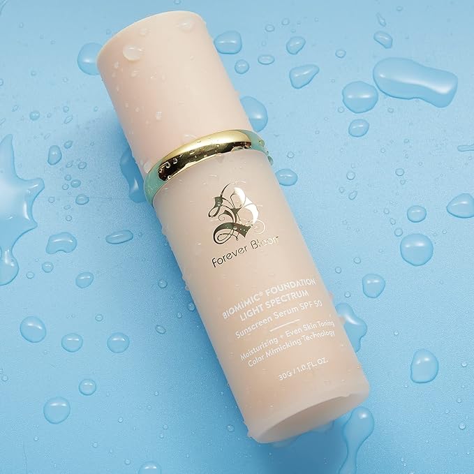 Bio Mimic Foundation Light Spectrum by Forever Bloom; Hydrating, Anti-Aging, Concealing, Evening skin tone, Protecting from Sun with SPF50; Lifestyle Lightweight Foundation for Gym, Sports, Dancing-BrightBean Baby