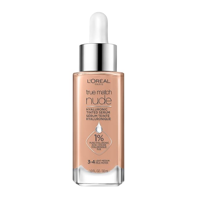 L'Oreal Paris True Match Nude Hyaluronic Tinted Serum Foundation with 1% Hyaluronic acid, Light-Medium 3-4, 1 fl. oz.-BrightBean Baby