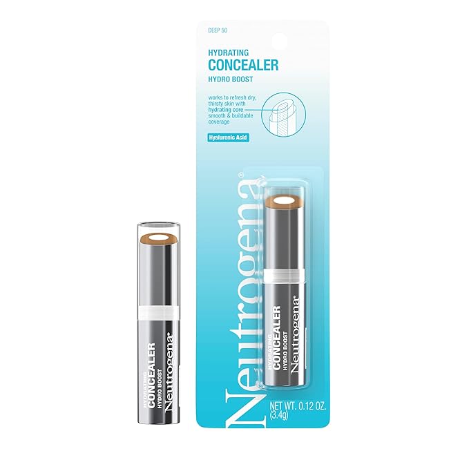 Neutrogena Hydro Boost Hydrating Concealer Stick for Dry Skin, Oil-Free, Lightweight, Non-Greasy and Non-Comedogenic Cover-Up Makeup with Hyaluronic Acid, 50 Deep, 0.12 Oz-BrightBean Baby