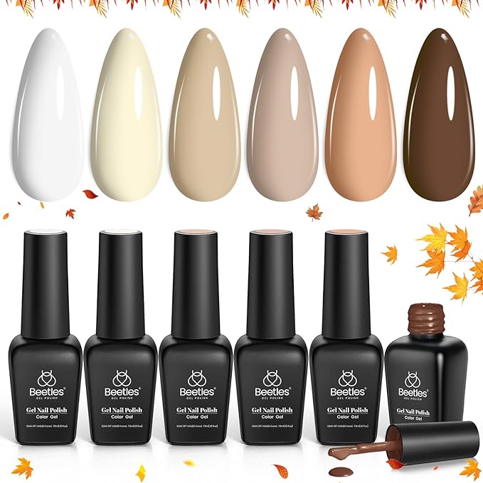 beetles Brown Gel Nail Polish Set Nude Gel Polish Nail Set 6 Colors Sandstorm Collection Peach Brown Natural Manicure Kit Soak Off Uv Led Lamp Needed for Women Gift Diy Home-BrightBean Baby