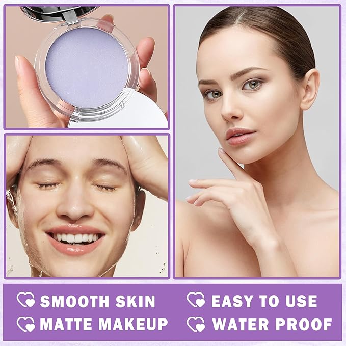 AIUEO Lavender Matte Setting Powder Sunscreen Powder Oil Control Blurring Pressed Powder Refreshing and Comfortable Purple Face Powder Makeup, Polvo Compacto De Maquillaje-BrightBean Baby