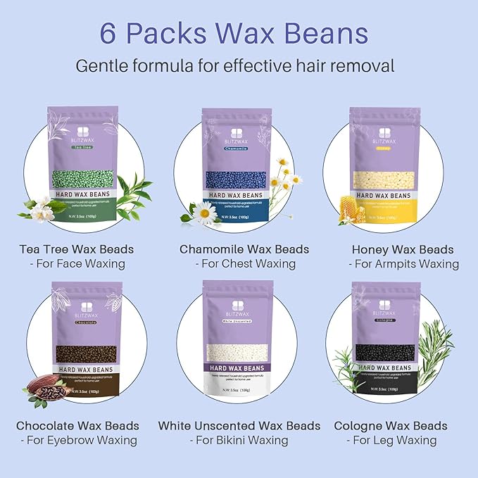 BLITZWAX Brazilian and Bikini Waxing Kit for Men, Hard Wax Warmer for Face, Legs, and Body, At Home Hair Removal Kit, Beginner Friendly, Quick Heating, 30 Nose Wax Sticks-BrightBean Baby