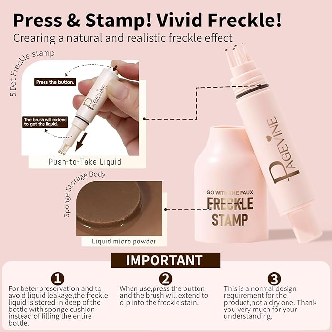 Freckle Stamp - Freckle Pen Waterproof, Long Lasting Fake Freckles,Quick Dry 5-Point Faux Freckles Stamp Cushion Stain Marker in One Press Natural and Lifelike Sunkissed Pencil Tool Makeup (#2-Medium)-BrightBean Baby
