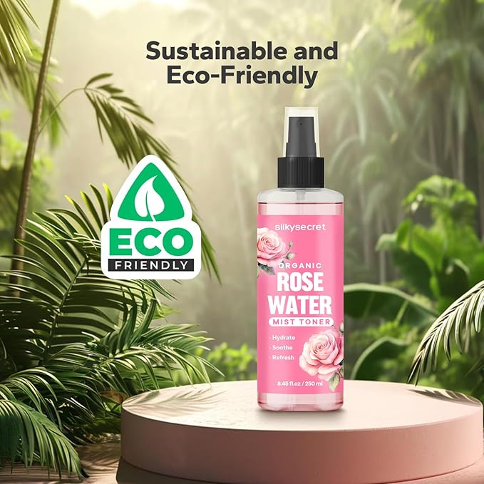 Organic Rose Water Spray (8.45 Fl Oz), Rosewater Spray for Face & Hair, Rose Water for Skin Care-BrightBean Baby
