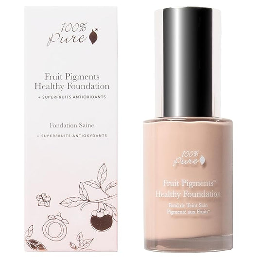 100% PURE Healthy Foundation Full Face Coverage Makeup, Liquid Matte Finish with Anti-Aging Benefits - Vegan - Gorgeous Fruit Pigmented Creme Color - (Fair with Warm Undertones) - 1 Fl Oz-BrightBean Baby