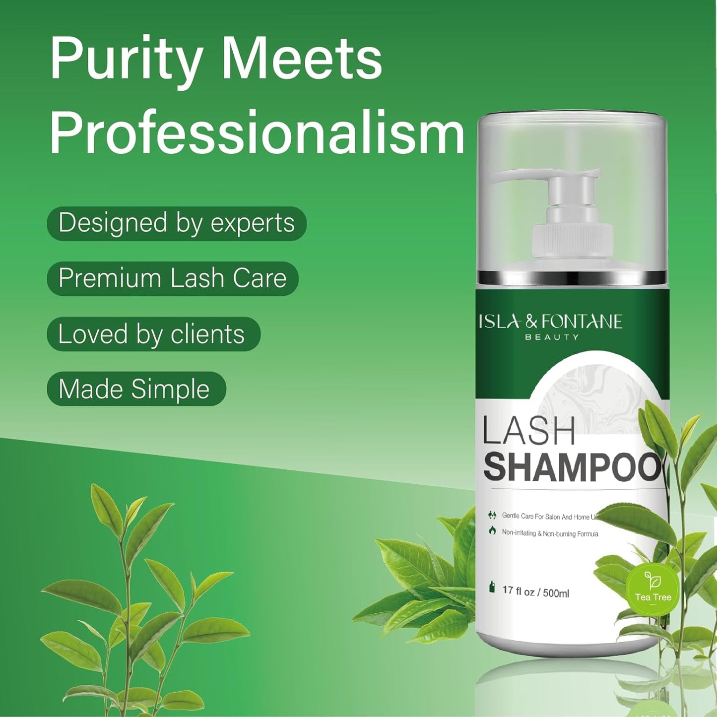 ISLA & FONTANE Lash Shampoo Bulk – Multi-Scent Series – 17 fl oz / 500ml | Gentle Eyelash Cleanser for Lash Extensions | Non-Irritating | Professional Lash Bath Foam For Salon And Home Use (Tea Tree)-BrightBean Baby