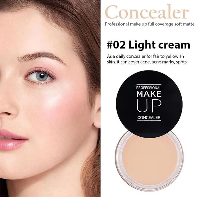 7 Color Solid Concealer Full Coverage Correcting Cream Concealer Waterproof Long-lasting Under Eye Concealer for Dark Circles Color Corrector Pro Concealer (Color 02)-BrightBean Baby
