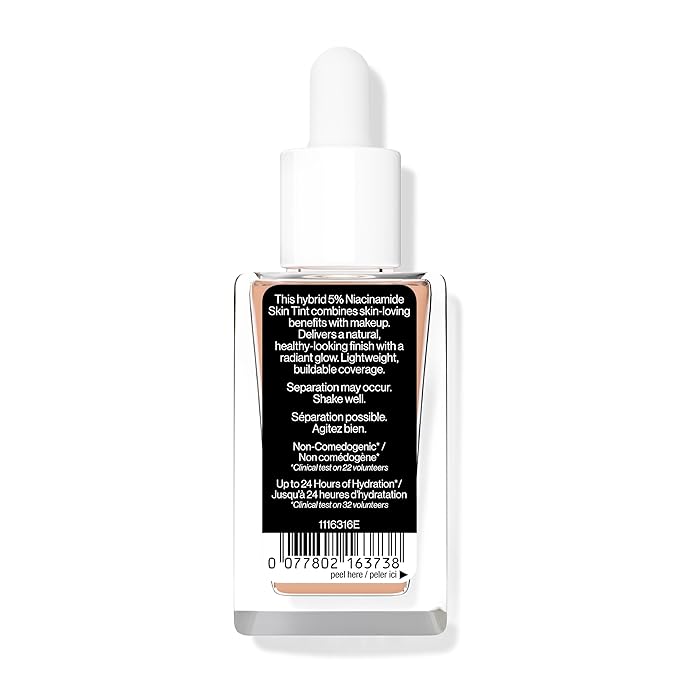 wet n wild Bare Focus Skin Tint, 5% Niacinamide Enriched,Buildable Sheer Lightweight Coverage,Natural Radiant Finish,Hyaluronic & Vitamin Hydration Boost,Cruelty-Free & Vegan-Light Medium Sand-BrightBean Baby
