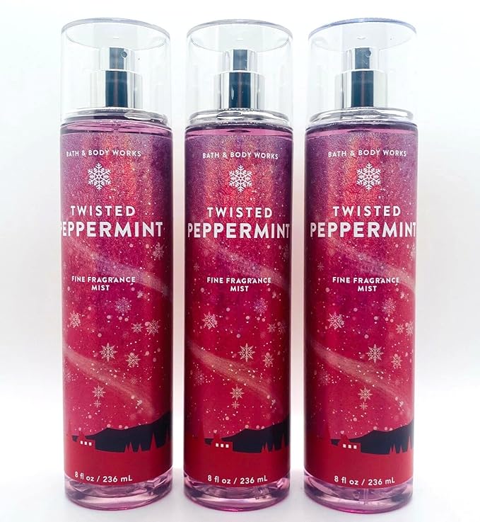 Lot of 3 Bath & Body Works Holiday Traditions Twisted Peppermint Fine Fragrance Mist 8 oz each (Twisted Peppermint)-BrightBean Baby