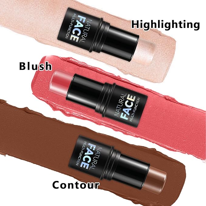 3Pcs Cream Contour Stick Makeup Kit, Shades with Highlighter Stick, Blush Stick and Bronzer Contour Stick for Sculpt the Cheeks, Long Lasting, Waterproof, Matte & Dewy Finish (LIGHT MEDIUM)-BrightBean Baby
