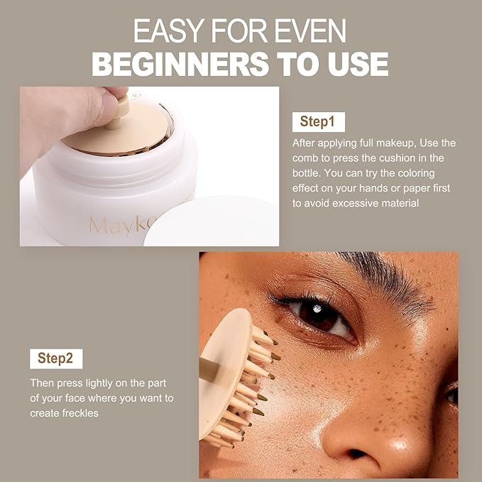 Freckle Stamp Natural Like Freckle Pen Makeup Fake Freckles Cushion Waterproof Long Lasting Quick Dry, Get Sun-kissed Stars Makeup in One Press, Dark Brown, 15 g-BrightBean Baby