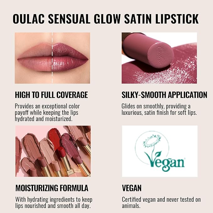 Oulac Color Rich Satin Lipstick Set For Women Red Burgundy Lipsticks High Impact Lipcolor Tinted Lip Balm, Nourishing, Satin Finish, Moisturizing Creamy Formula, Vegan Gluten Free 07+08+15(SET 4)