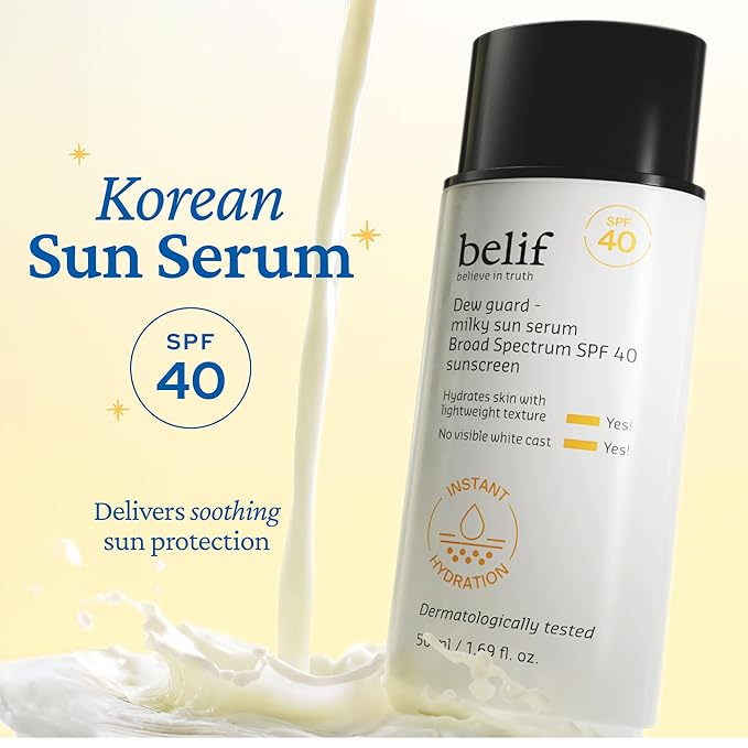 belif Milky Niacinamide Sunscreen SPF 40 – Lightweight & Invisible Sun Serum for Face with 7 Types of Hyaluronic Acid | No White Cast, Non-Comedogenic, Hydrating, Makeup-Gripping Primer (1.69 fl.oz)-BrightBean Baby