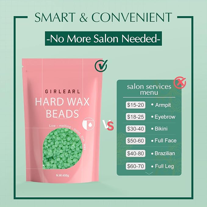 Wax Beads (1lb) for Hair Removal - Aloe Vera Formula, Perfect for Sensitive Skin, Eyebrow, Brazilian Bikini, Legs, Facial and Full Body Waxing at Home-BrightBean Baby