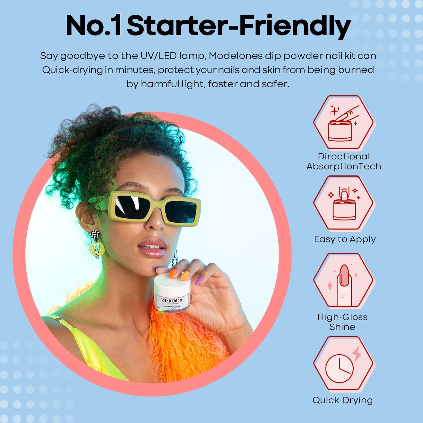 Modelones Dip Powder Clear Color - Long-Lasting Nail Dipping Powder Kit - DIY French Nail Art at Home - No Lamp Required-BrightBean Baby