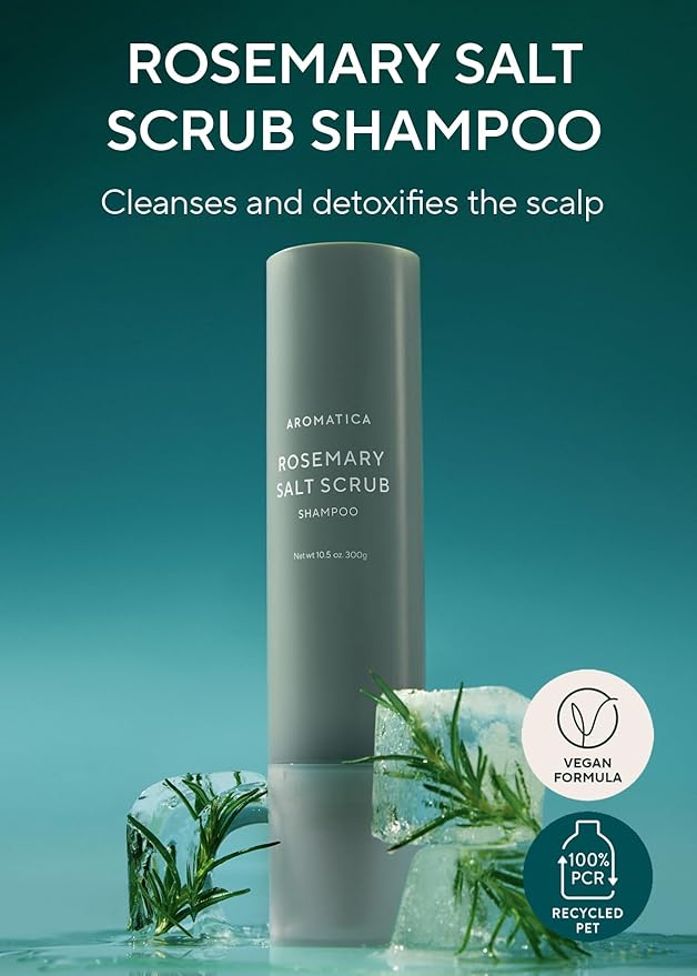 AROMATICA Rosemary Salt Scrub Shampoo - Hair Loss Korean Scalp Detox Shampoo with Rosemary Scalp Oil | Scalp Exfoliator with Salt Scrub for Oily Scalp | Sulfate Free, Silicone Free (10.5 oz / 300g)-BrightBean Baby