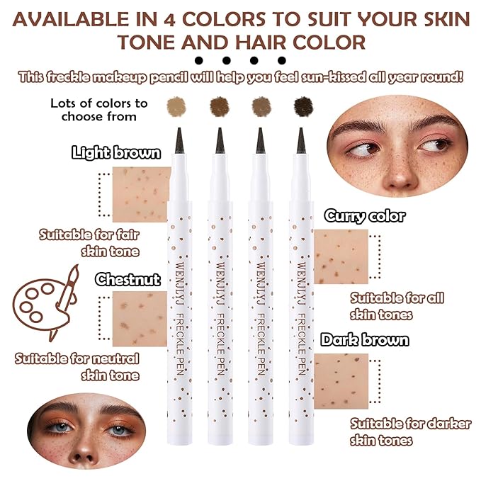 4 Colors Freckle Pen,Waterproof Freckle Makeup Pen,Lightweight Long Lasting Quick Dry Dot Spot Makeup Pen - Light Brown,Natural Coffee,Chestnut,Dark Brown-BrightBean Baby