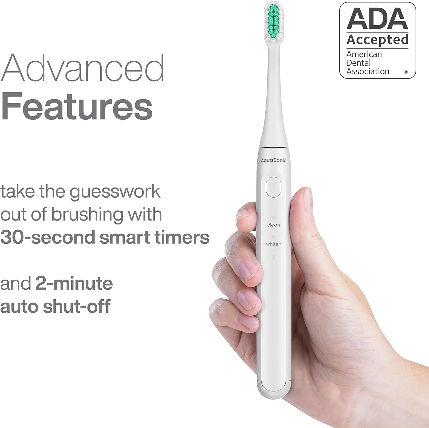 Aquasonic Icon ADA-Accepted Rechargeable Toothbrush | Magnetic Holder & Slim Travel Case | 2 Brushing Modes & Smart Timers | Gentle Micro-Vibrations (Pearl)-BrightBean Baby