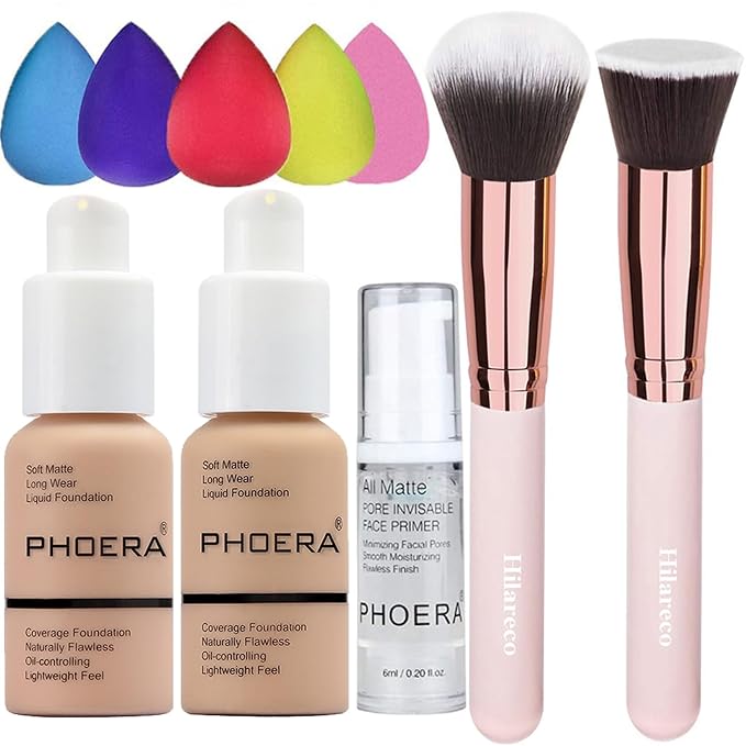 Phoera Foundation 104 and 105,Full Coverage Foundation,Hilareco Concealer Foundation Flawless 30ml Natural Matte Oil Control Concealer Facial Blemish for Women Girls (103 Warm peach+104 Buff Beige)-BrightBean Baby