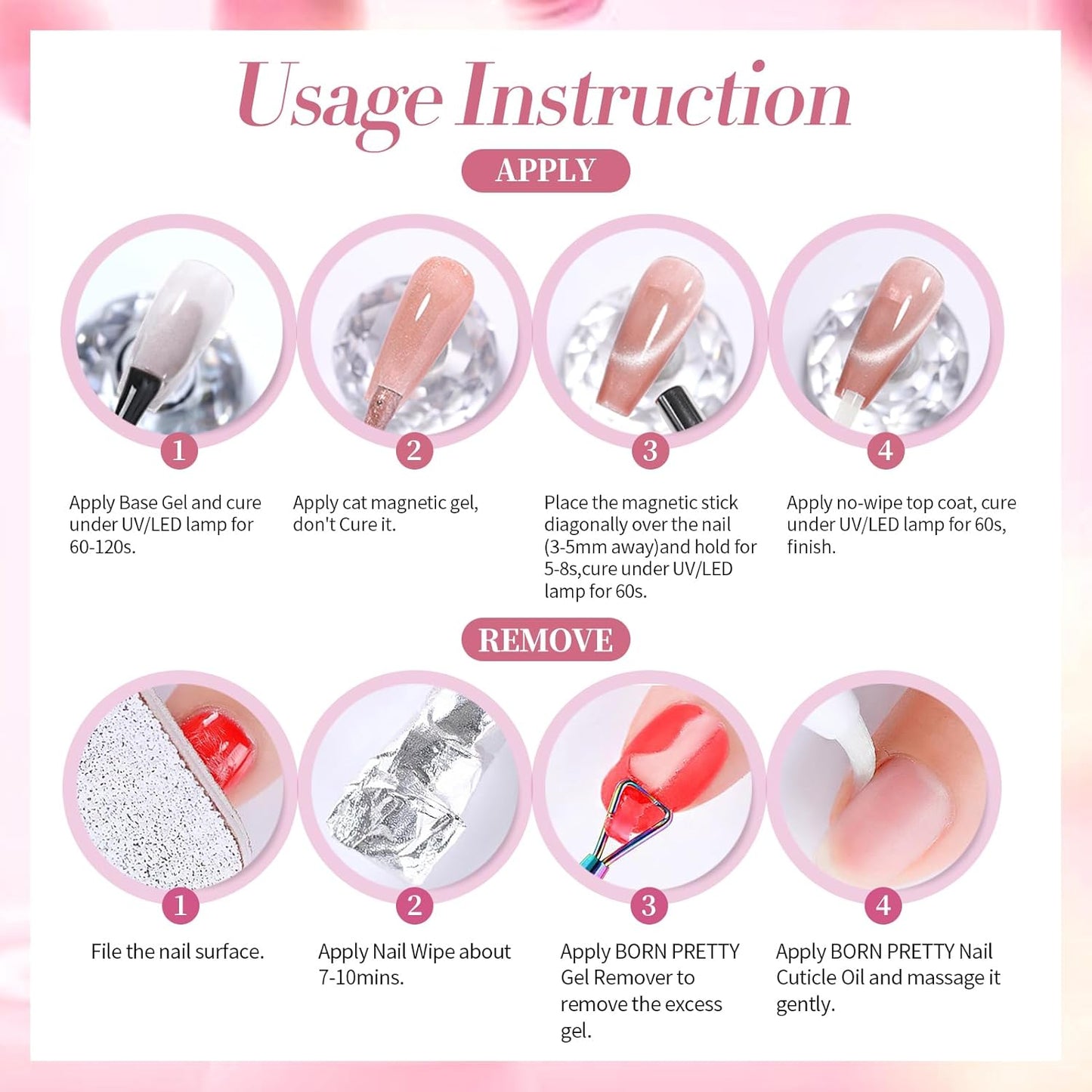 Born Pretty Cat Magnetic Eye Gel Nail Polish,Color Changing Pink Sliver Glitter Cat Magnetic Gel Nail Polish for Nail Art Manicure Salon DIY at Home 15ML-BrightBean Baby