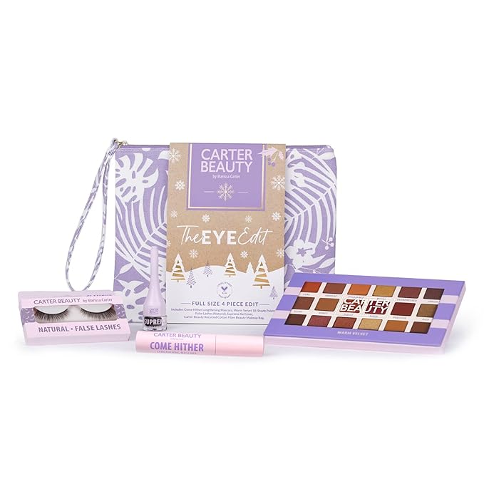 Carter Beauty The Eye Edit - Accentuates The Eyes - Transform Your Eye Makeup Look - Includes Mascara, Eyeshadow Palette, Gel Liner, Natural False Lashes - Vegan And Paraben Free - 5 Pc Gift Set-BrightBean Baby