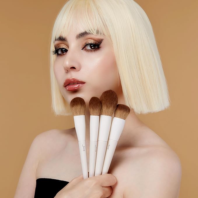Jessup Makeup Brush Set 5Pcs Face Makeup Brushes Vegan Soft Foundation Brush Blush Brush Bronzer Contour Brush Highlighter Brush Fluffy Setting Powder Brush, Light Grey T493-BrightBean Baby