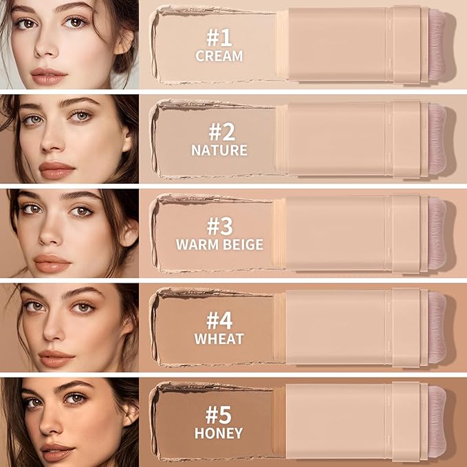 Beauty Balm Serum Boosted Skin Tint, Dual-Ended Eraser Foundation Stick with Brush, Full Coverage Cream Korean Makeup, Long-Lasting Stick for Smooth, Flawless Finish (#2 Nature)-BrightBean Baby