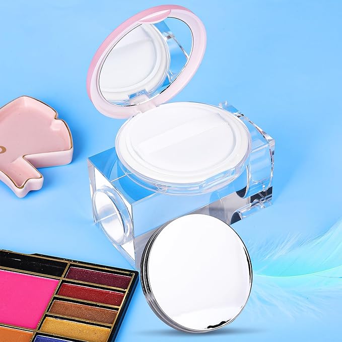 Mabor 2pcs Loose Powder Containers Powder for Women Girls Empty Face Powder Compact Powder Puff Container with Mirror Empty Reusable Powder Case-BrightBean Baby