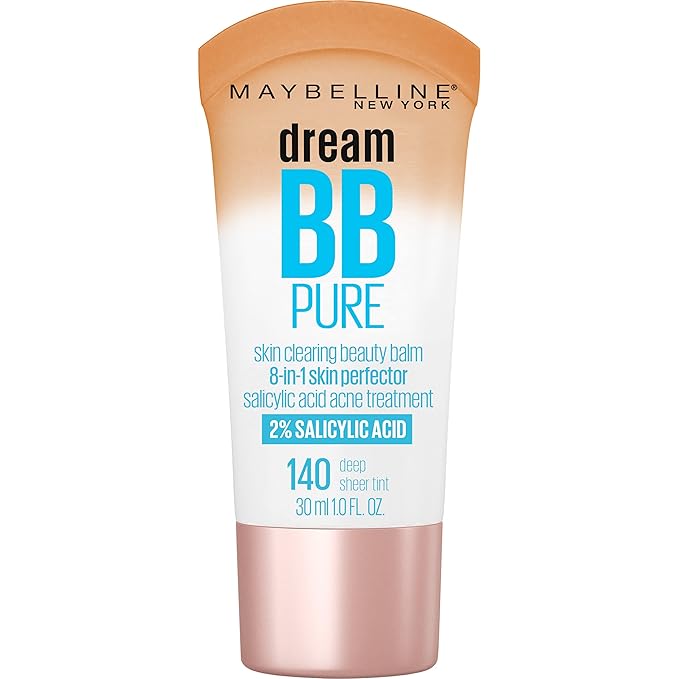 Maybelline Dream Pure Skin Clearing BB Cream, 8-in-1 Skin Perfecting Beauty Balm With 2% Salicylic Acid, Sheer Tint Coverage, Oil-Free, Deep, 1 Count-BrightBean Baby